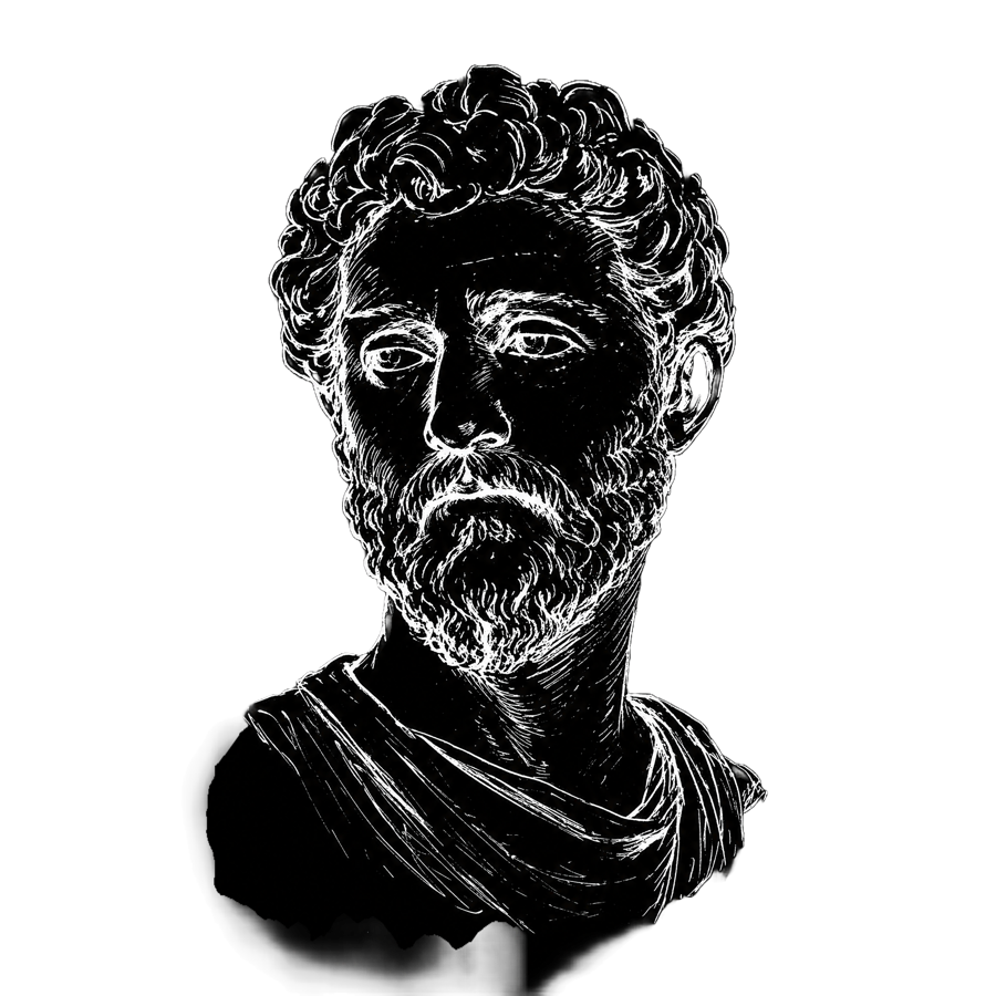 Line-art portrait of the bust of Marcus Aurelius